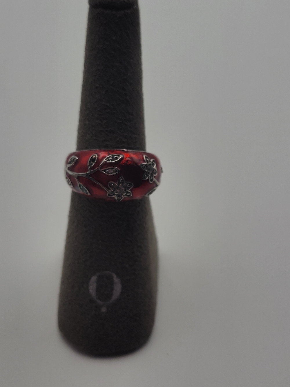 Sterling Silver 925 Red Floral Enamel Band Ring Size 7.75 - Picture 2 of 7